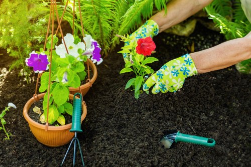 Professional gardeners maintaining a controlled and tidy work area